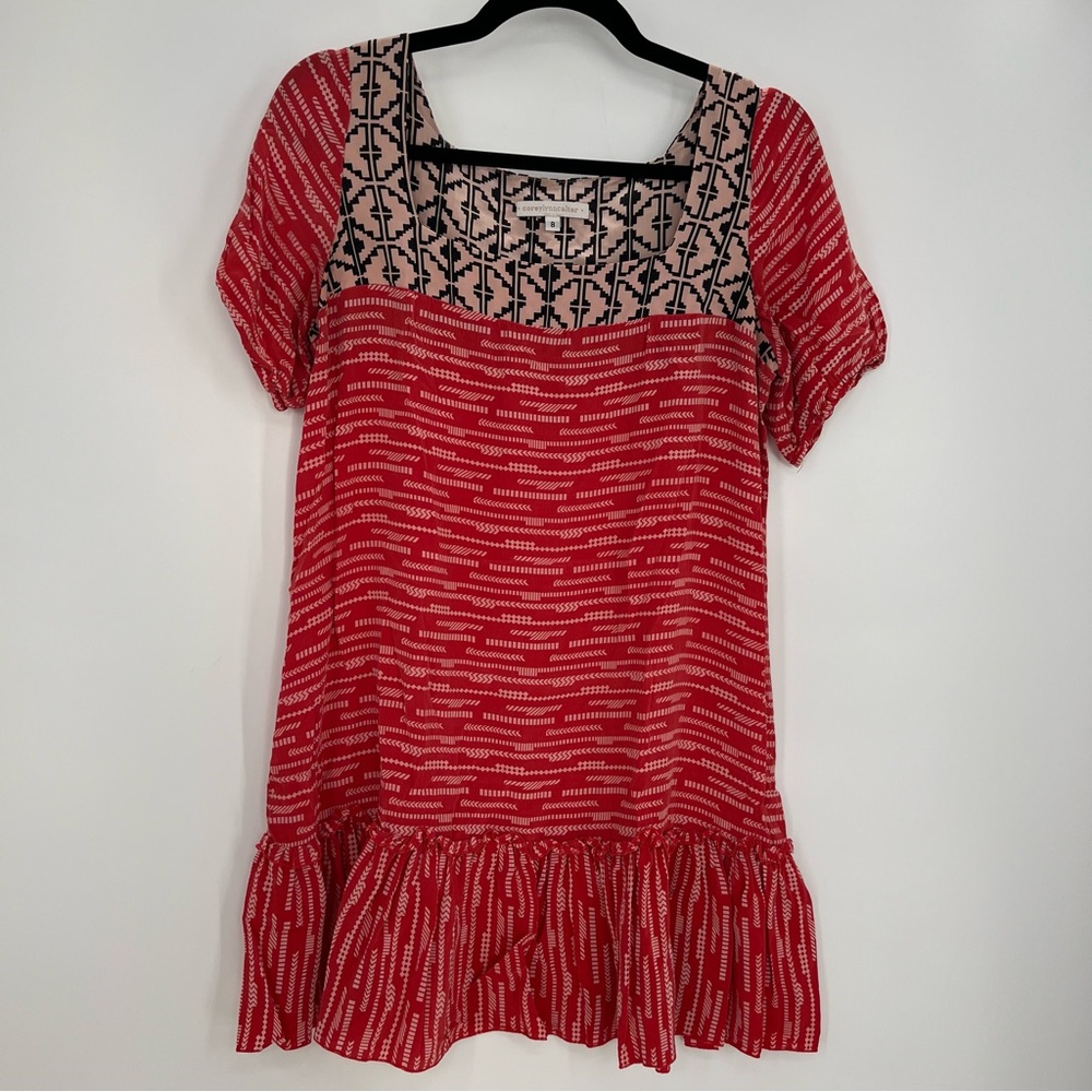 Anthropologie Corey Lynn Calter Silk Abstract Short Sleeve Mini Dress Tiered 8 - Picture 1 of 5